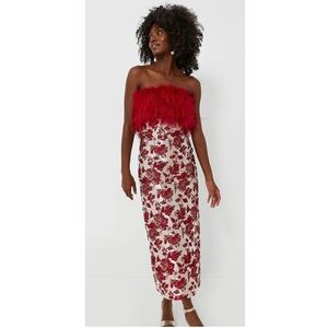 NWT Tuckernuck HYACINTH HOUSE Red Jacquard Feathered Reina Midi Dress Sz L
